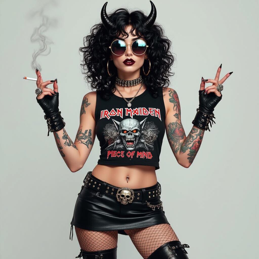 Heavy Metal Girl with Tattoos in Pop Surrealism Style