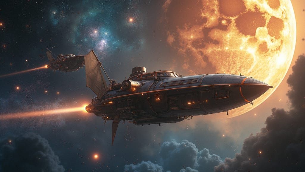 Sleek Solar Sail Planetary Sprinter in Steampunk Style