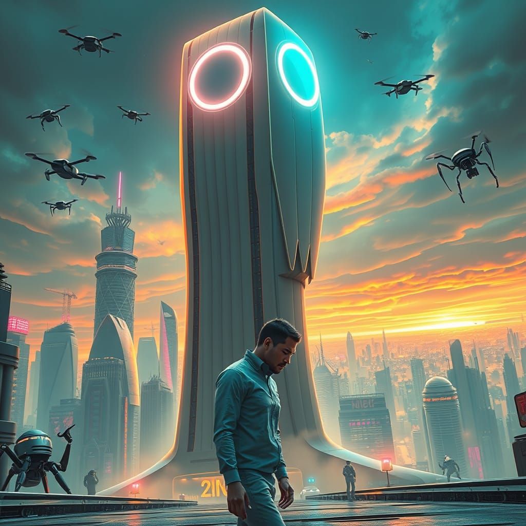 Rulers of a Futuristic Dystopian Metropolis in Cyberpunk Sty...