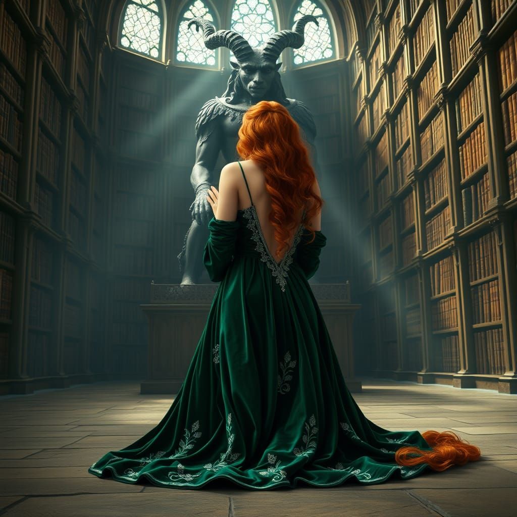 Celtic Woman in Reverent Adoration of Baphomet in a Dreamy L...