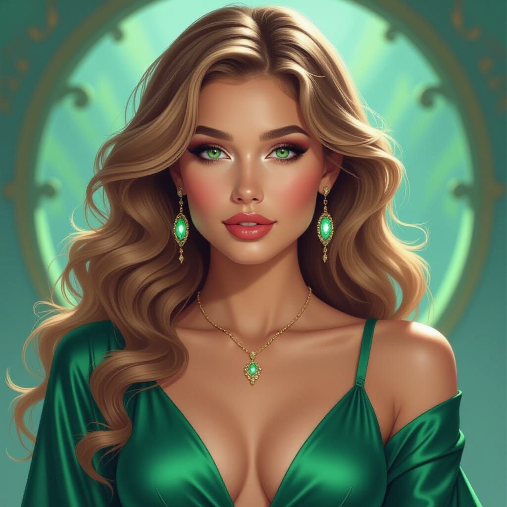 Elegant Woman with Neon Accents and Green Eyes