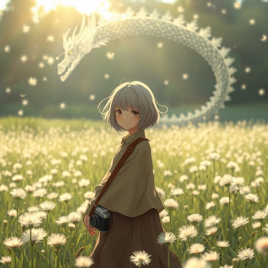 Picture a serene anime scene depicting a 17 year old girl wi...