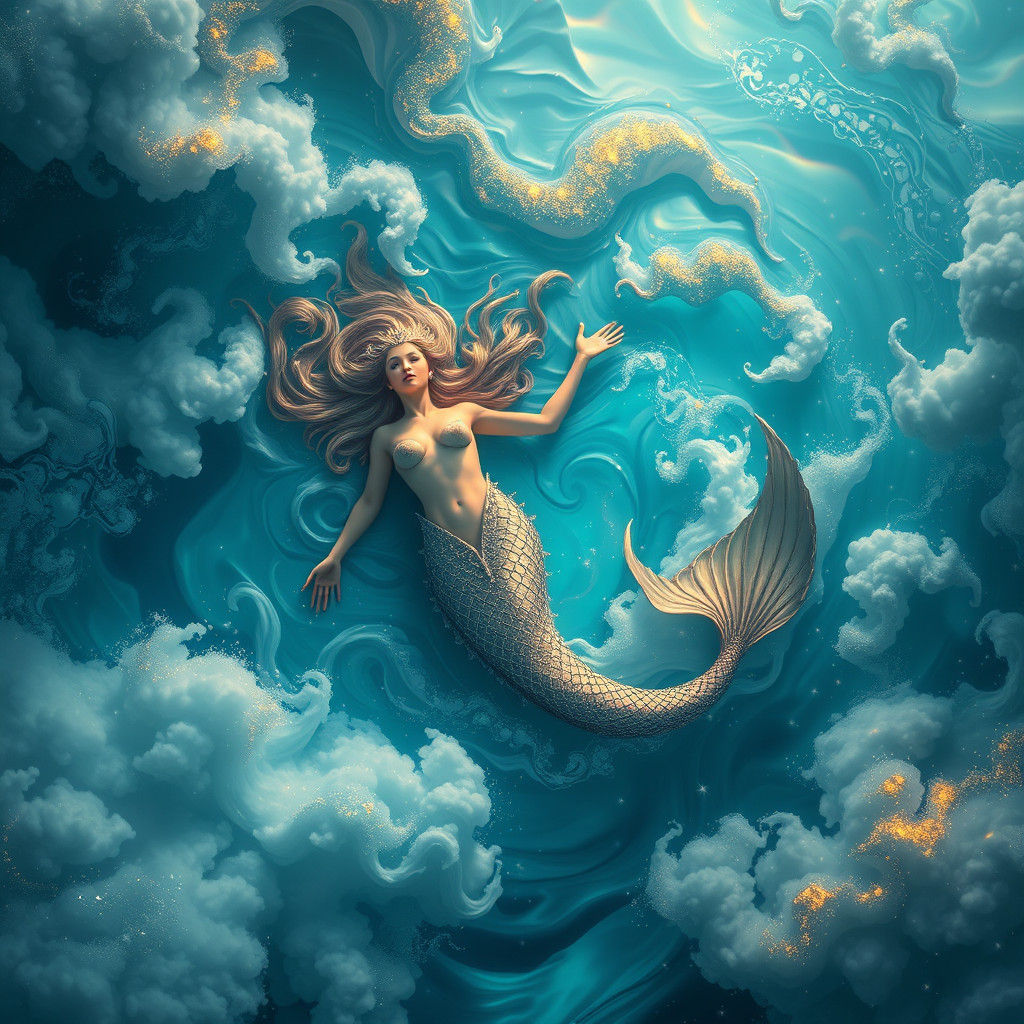 Mystical Mermaid in Iridescent Ocean: Digital Matte Painting