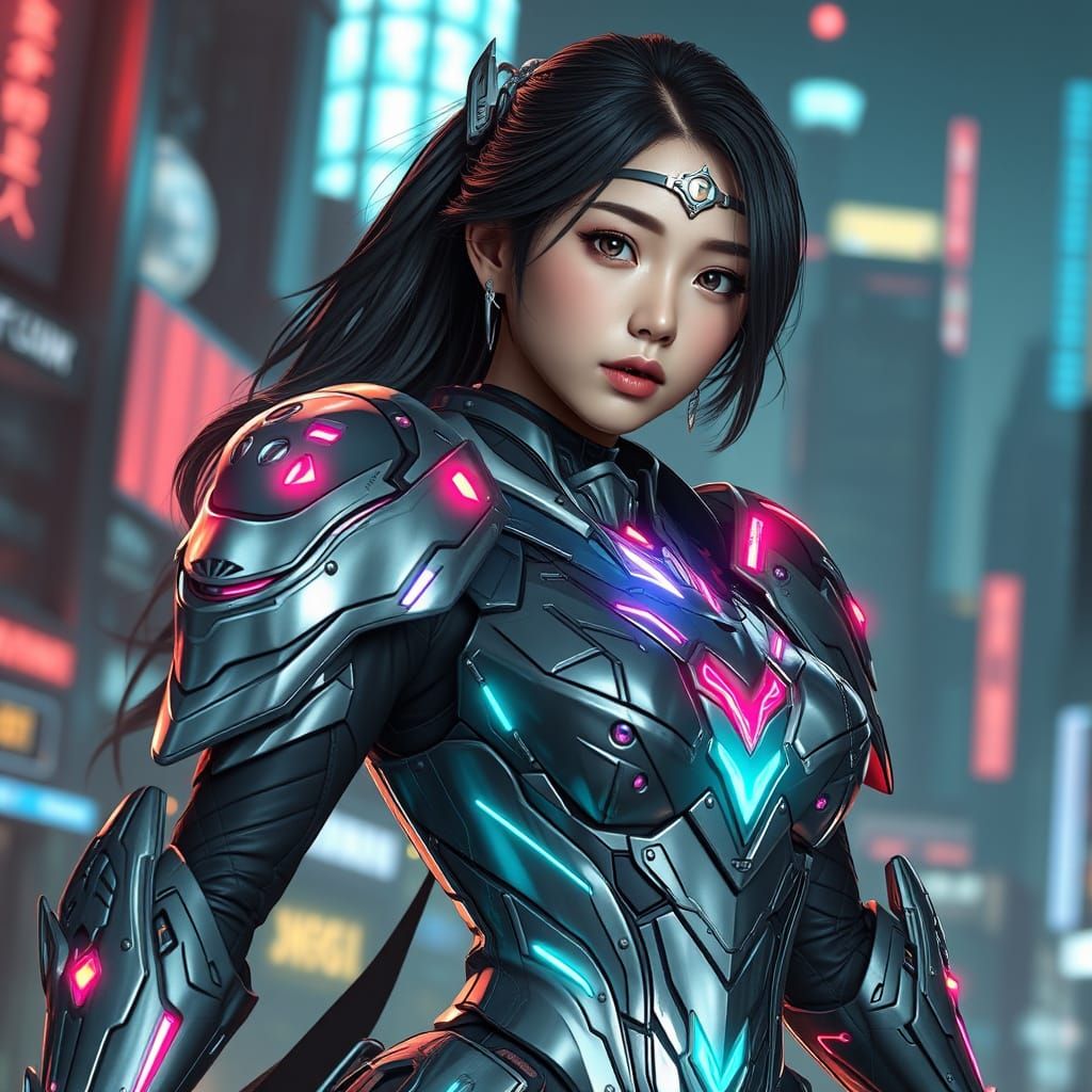 Heroic Female Warrior in Futuristic Korean Armor