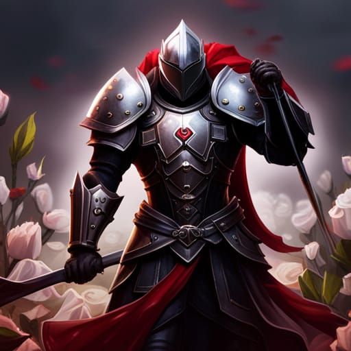 Grimdark Paladin in Roses, Dark Fantasy Art