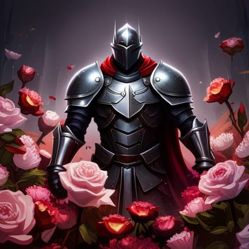Grimdark Unholy Paladin in Rose Bed, Gothic Art