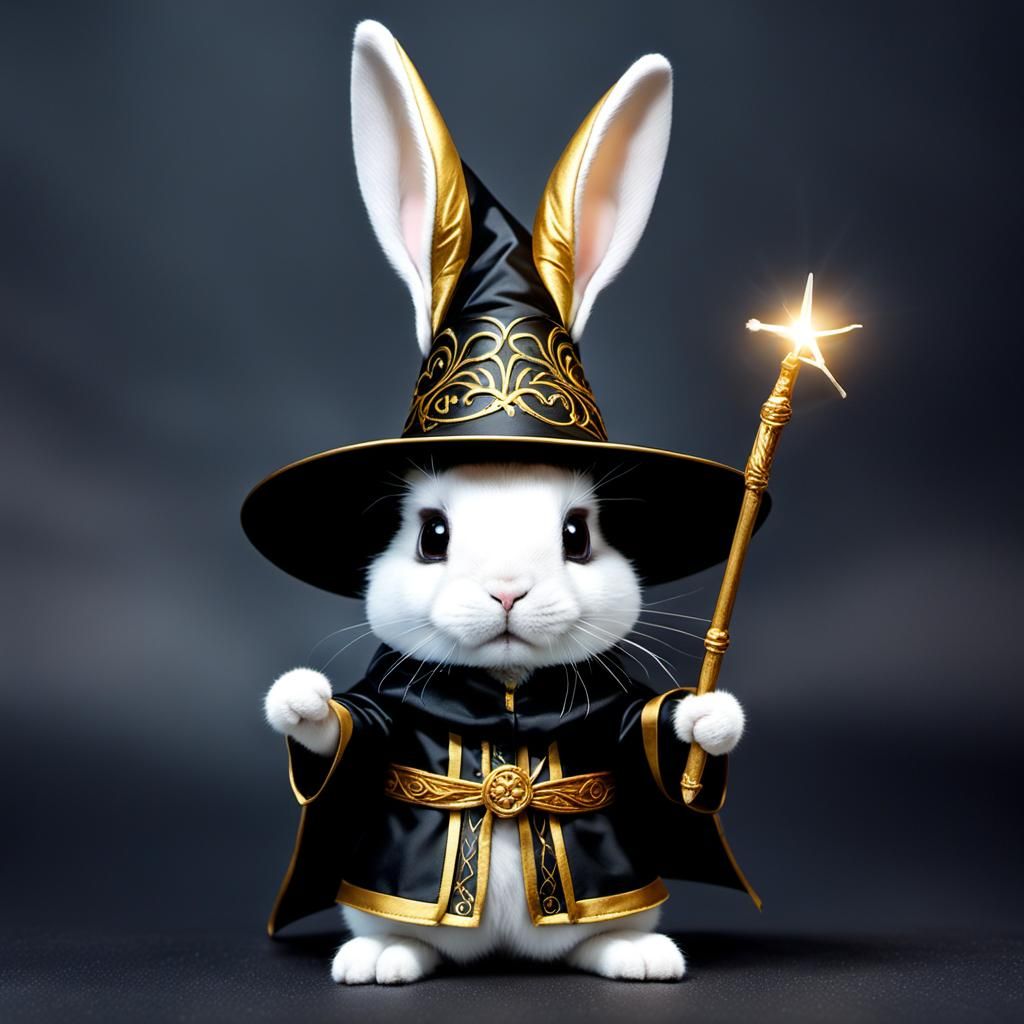 Adorable Wizard Rabbit Holding Magic Wand