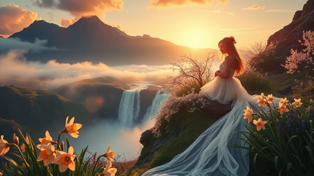 Ethereal Spring Fairy in Dreamy Surrealism Style