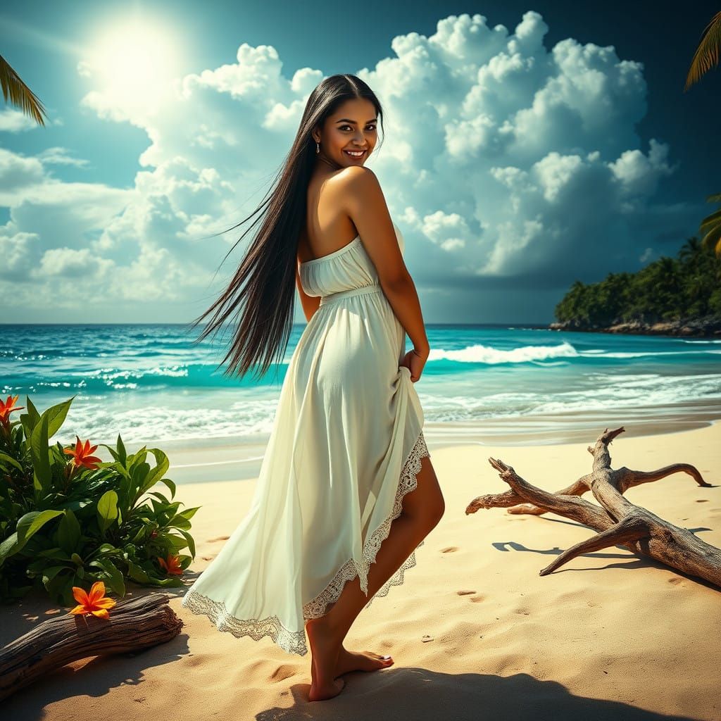Confident Filipina Goddess on a Tropical Beach