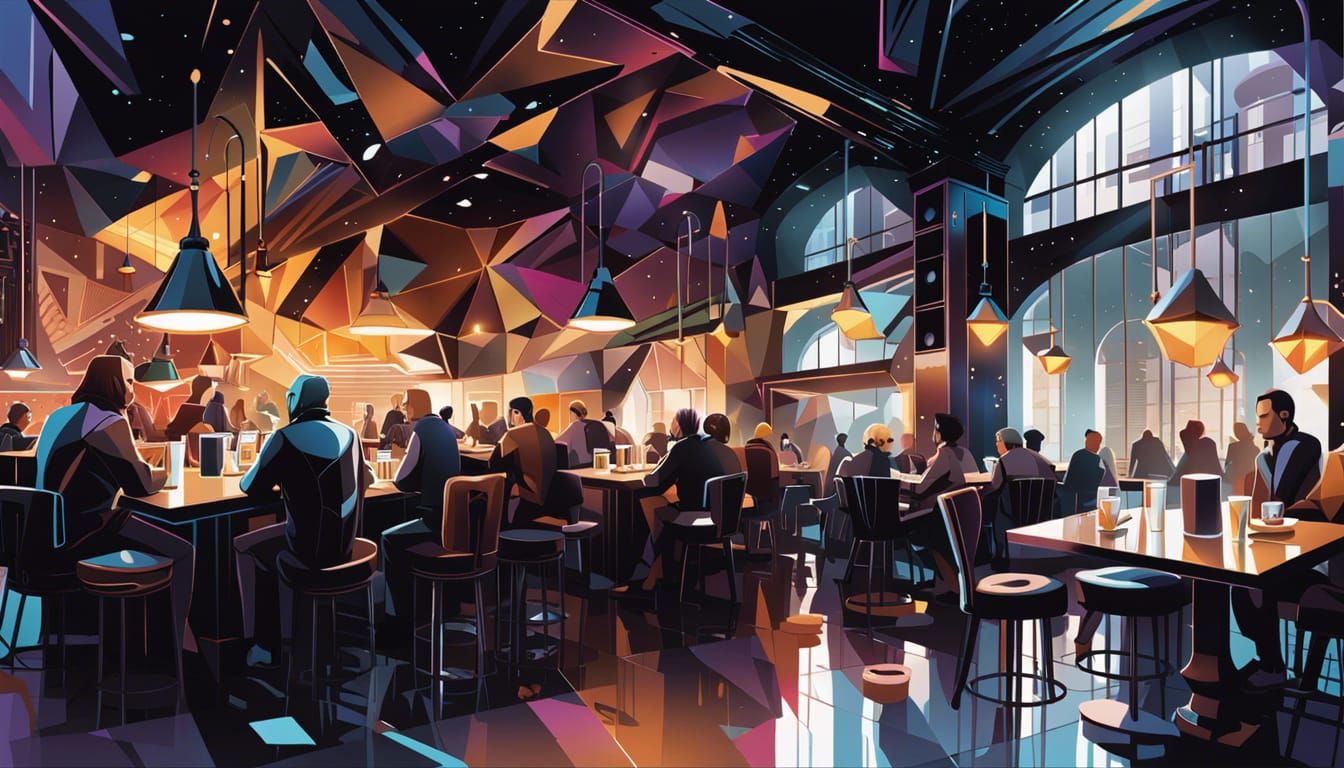 Abstract Noir Night Cafe in Vector Art Style