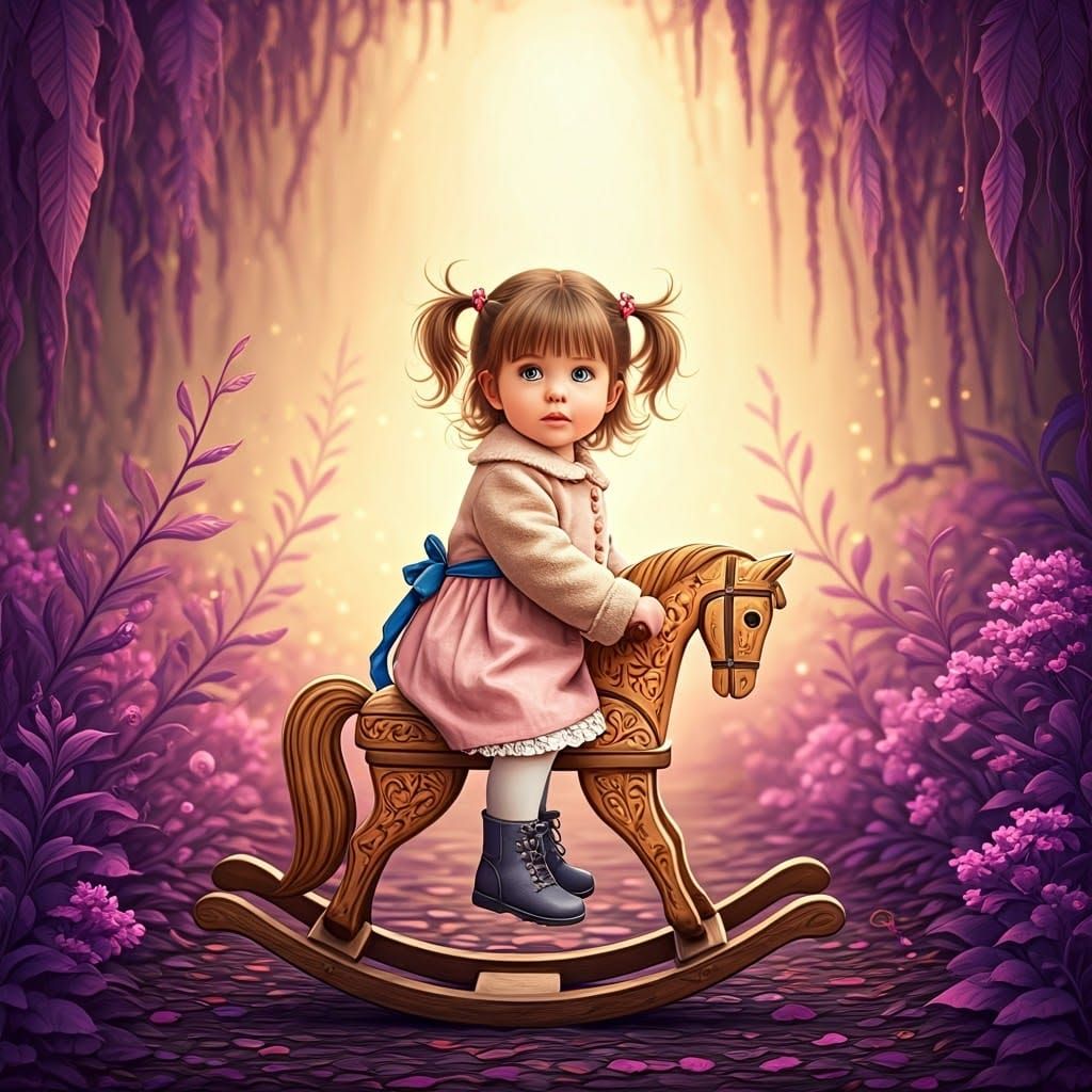 Jewish Girl on Rocking Horse in Dreamlike Illustration