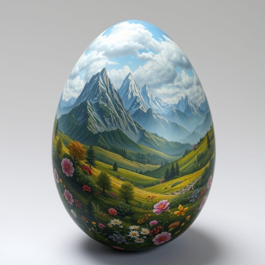 Ornate Egg with Breathtaking Landscape, Photorealistic Style
