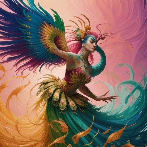 Dragon Peacock Woman in Abstract Expressionism