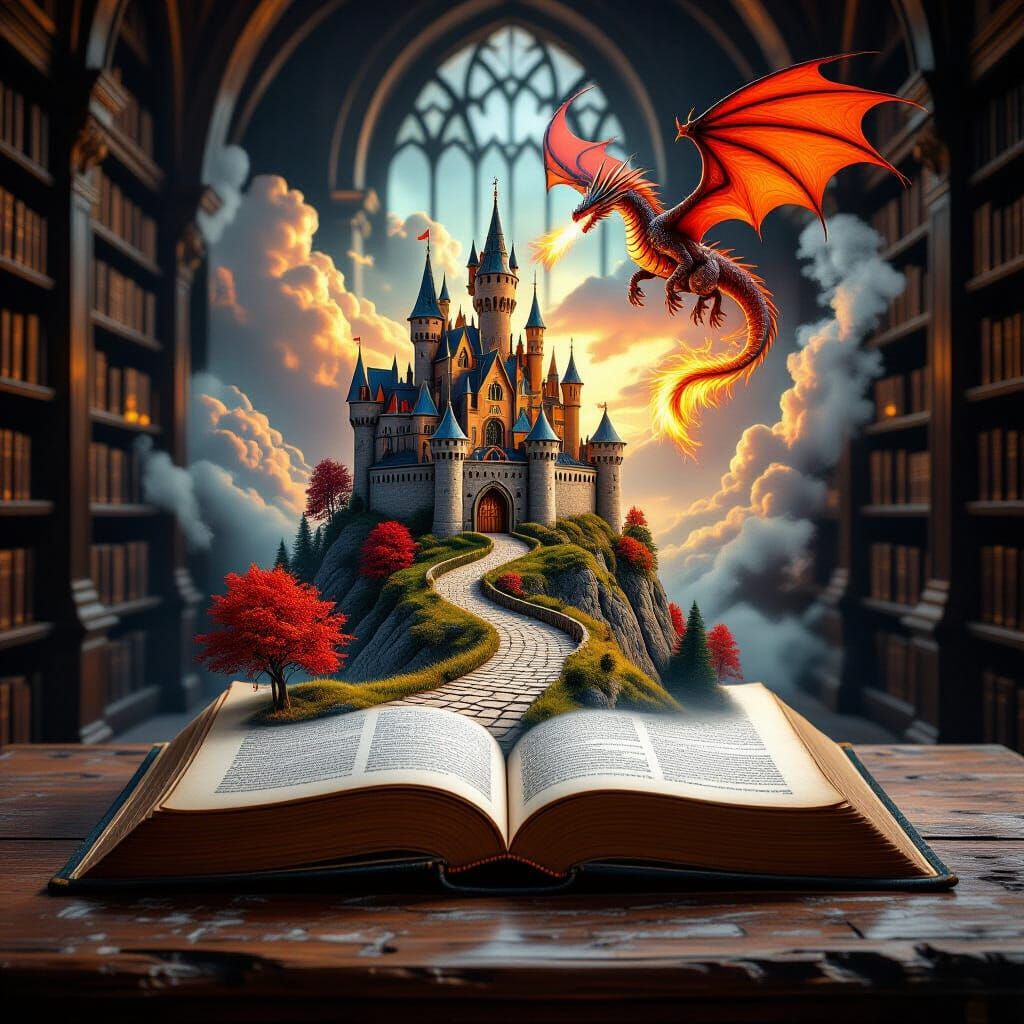 Fantasy Art: Ancient Book Portal to Dragon Castle
