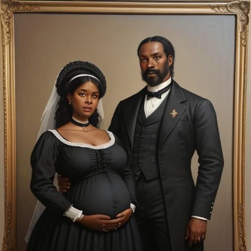 Victorian Era Black Pregnant Couple: Oil Painting