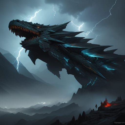 Epic Dragon Breathes Lightning in Stormy Mountains