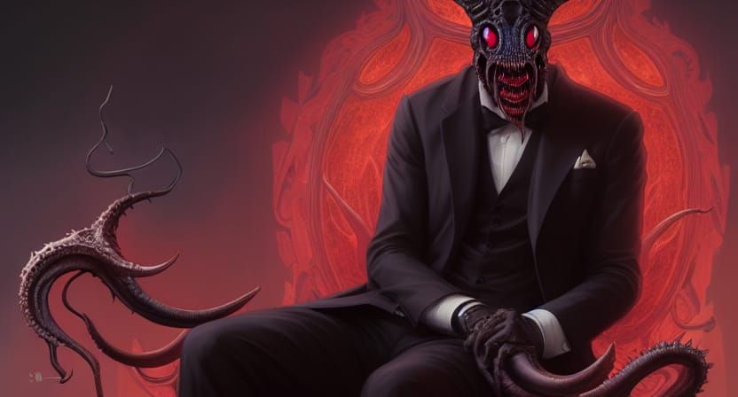 Lovecraftian Demon on Throne: Hyperdetailed Digital Portrait