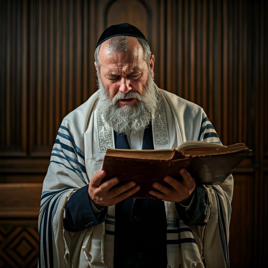Rabbi's Fervent Prayer in Synagogue