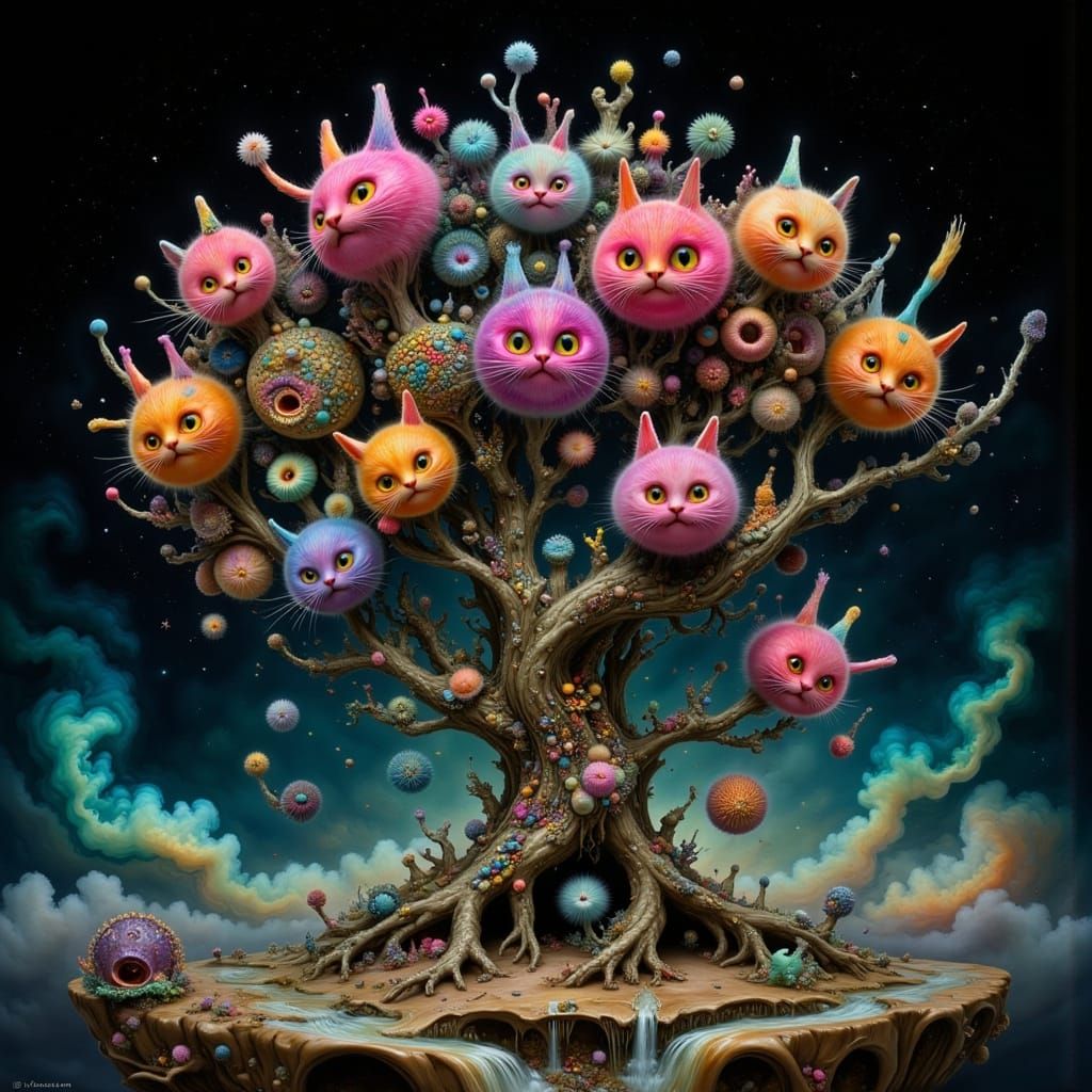 Cats on a Tree in Hyperkraximalismus Style