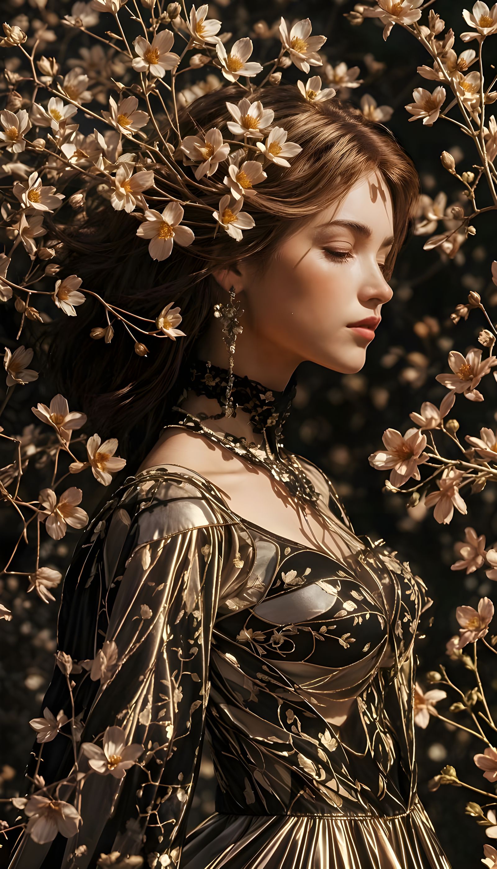 Surreal Woman with Shimmering Hair and Ethereal Lighting