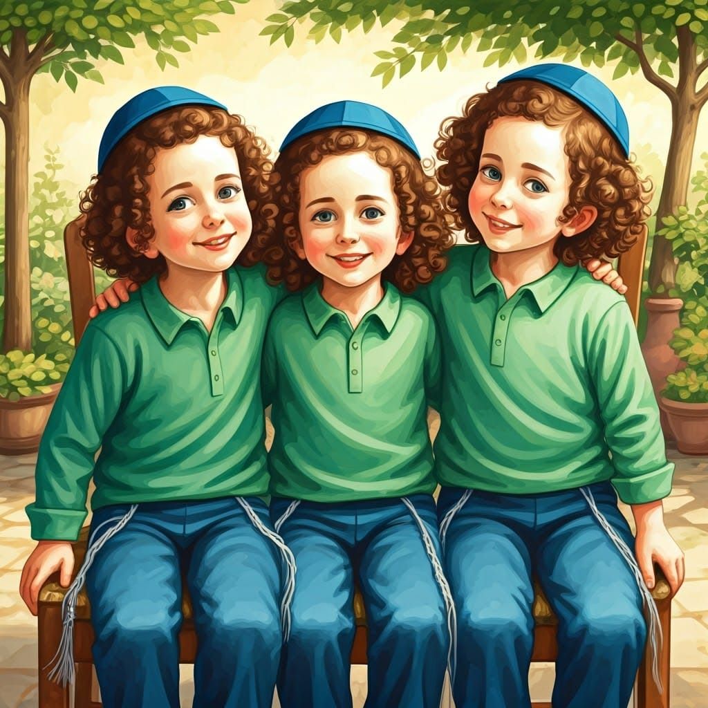 Three Young Jewish Boys in Traditional Orthodox Attire