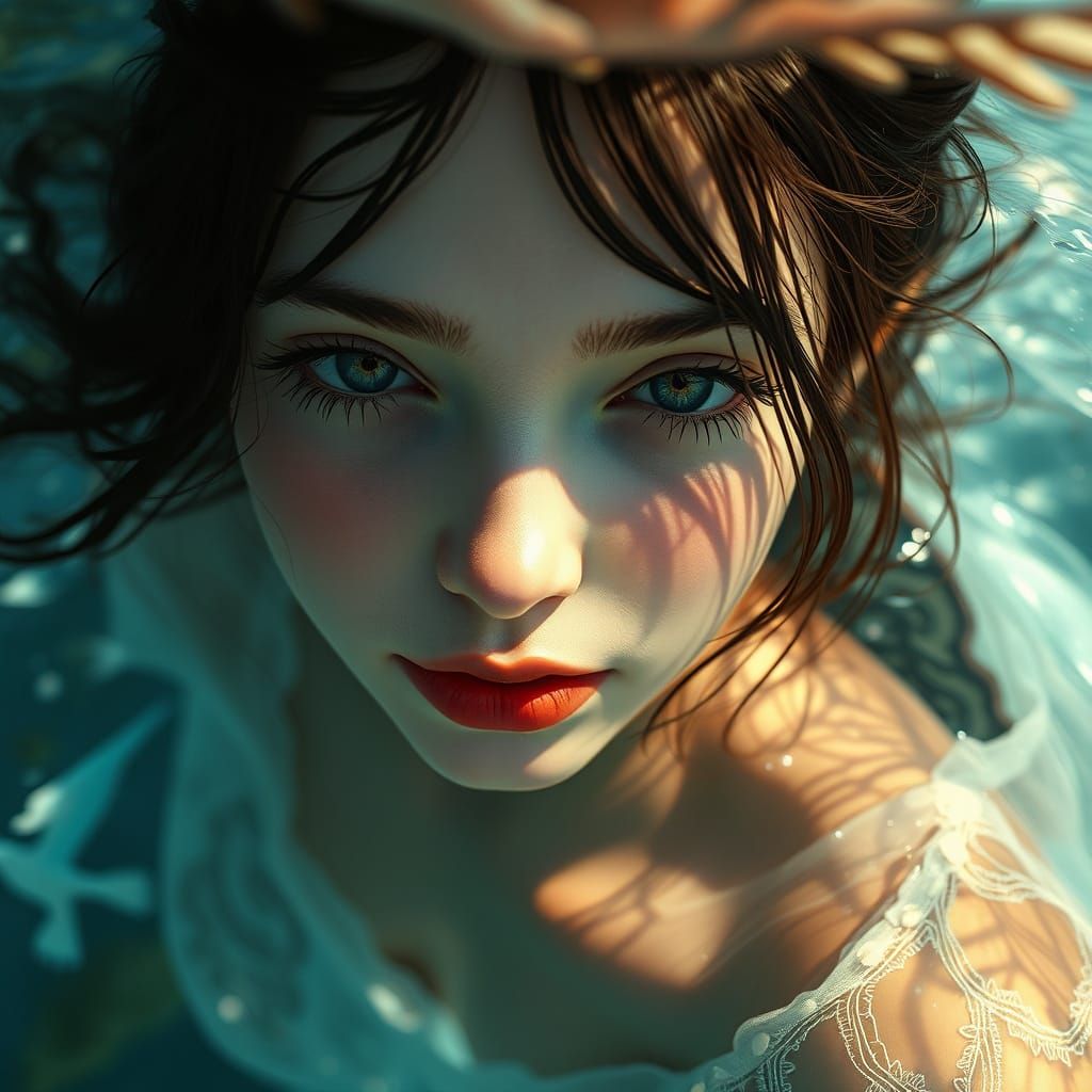 Sublime Angelic Woman Navigates Crystal Clear Waters