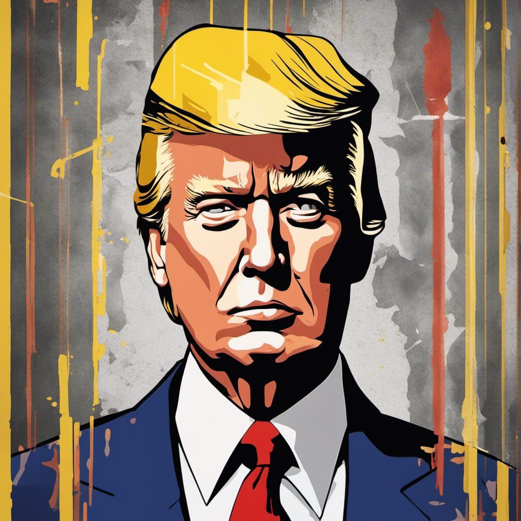 donald trump
mugshot
style of Roy Lichtenstein