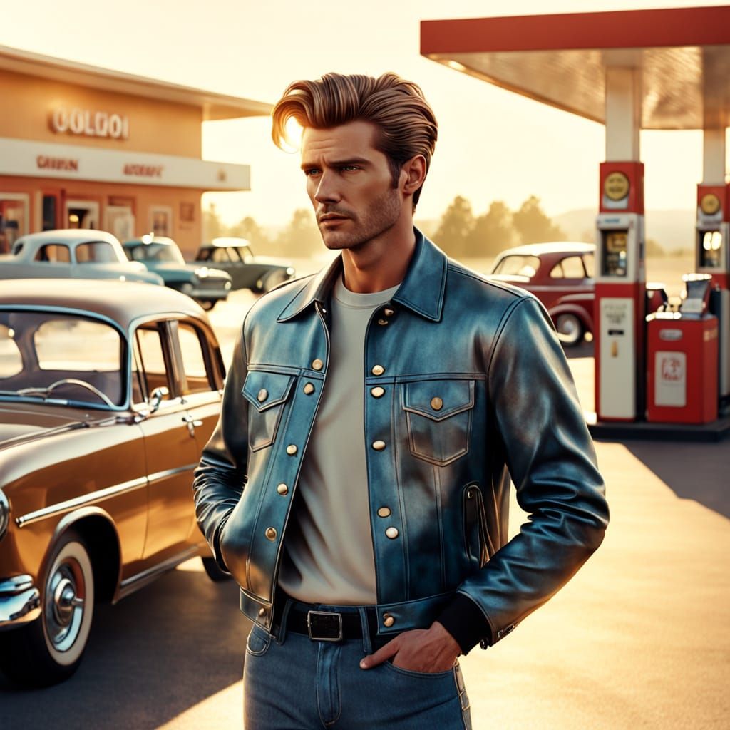 Nostalgic 50s Greaser Hairstyle in Cinematic Style