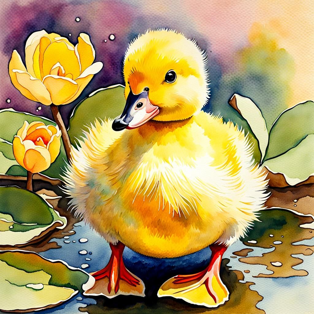 Watercolor Duckling with Pastel Palette