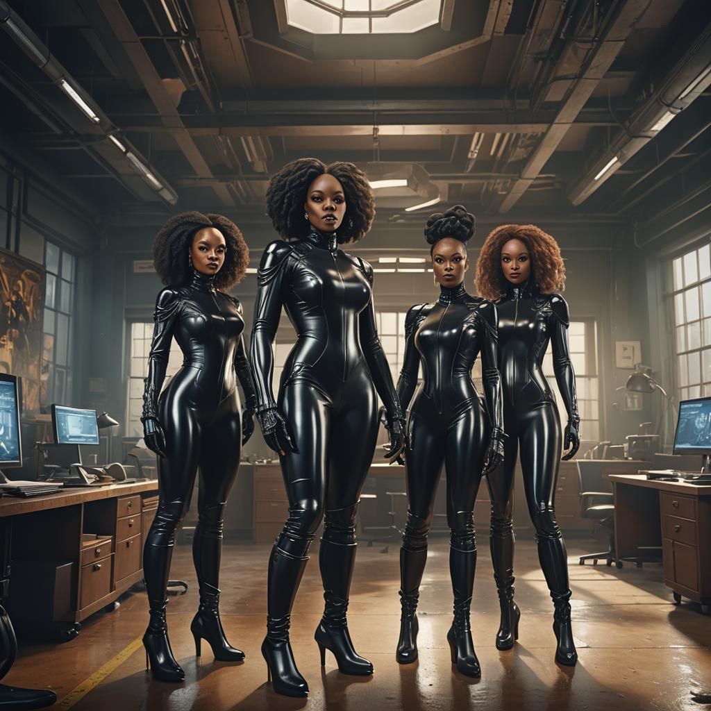 Heavy Black Women in Latex: Detailed Matte Painting