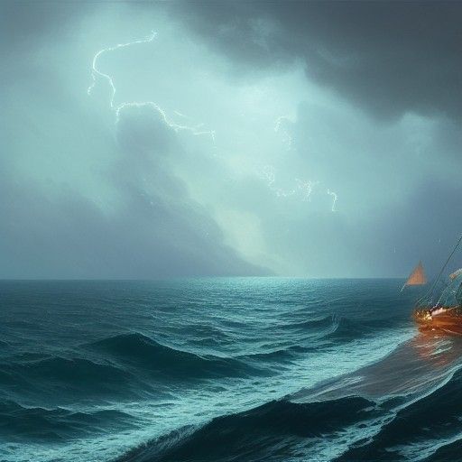 Boat on Stormy Ocean: Hyperdetailed Concept Art