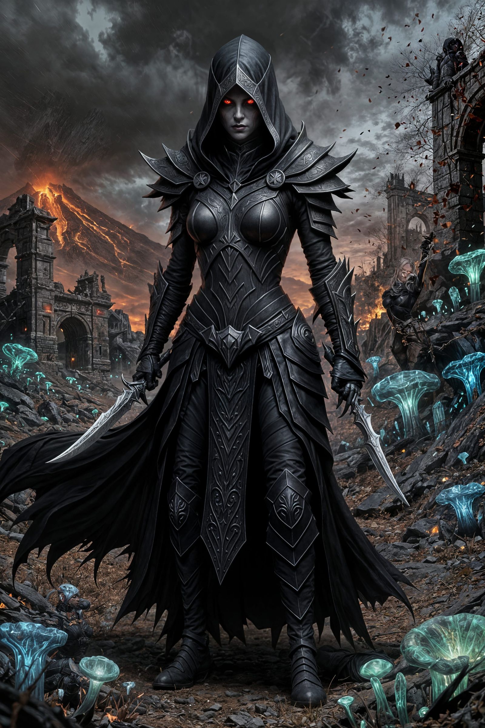 Dunmer Assassin in Shadowy Elder Scrolls Landscape