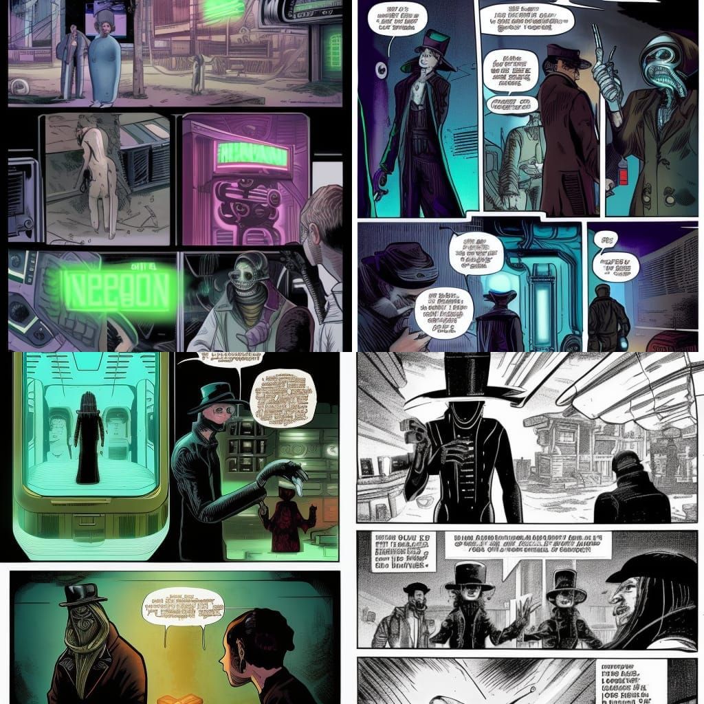 Amish Steampunk Couple Versus Xenomorph in Cyberpunk Style