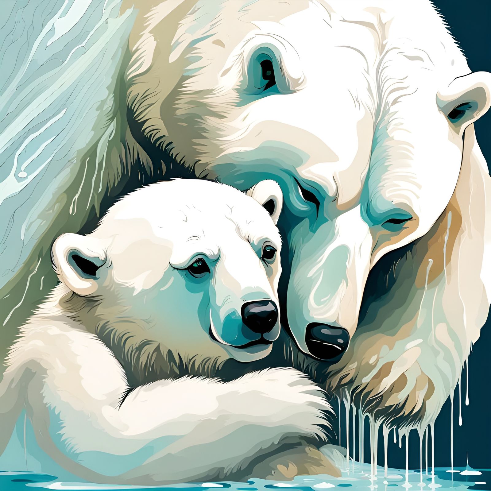 Mother Polar Bear Weeping Over Melting Ice