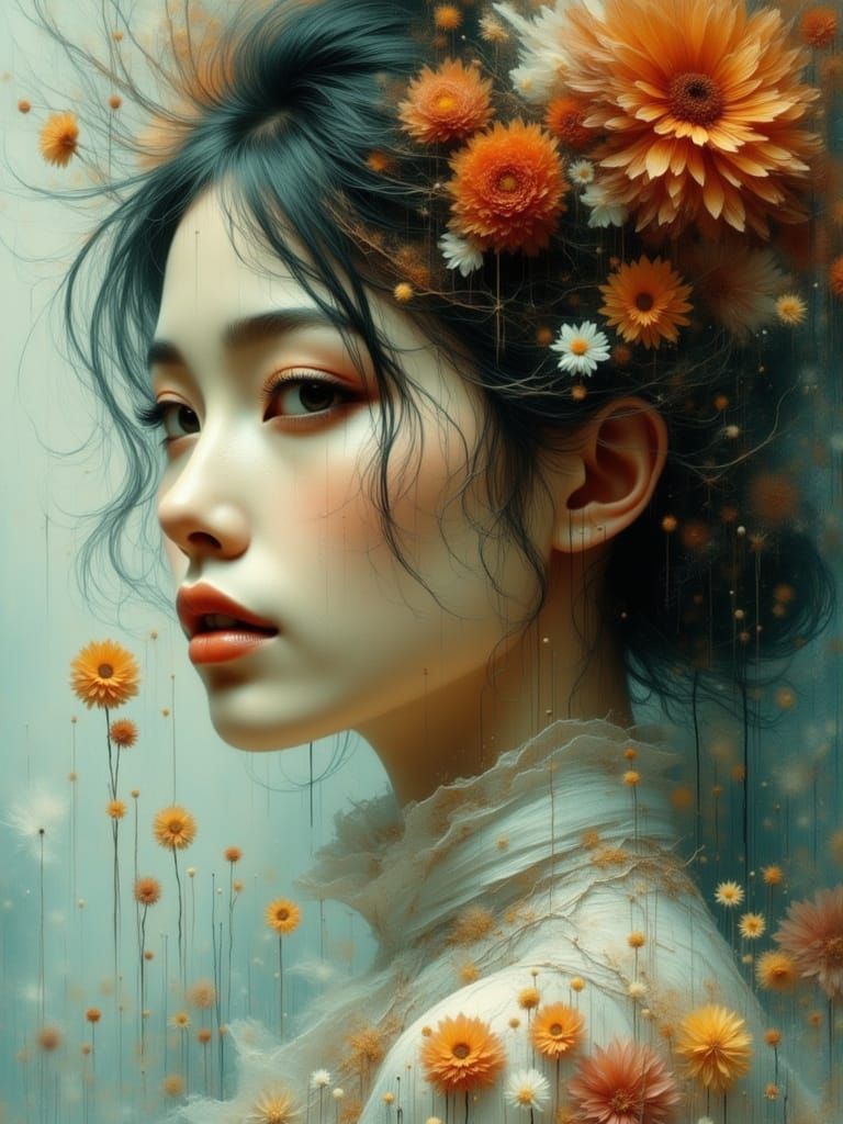 Dreamy Gouache Portrait of a Deconstructing Figure