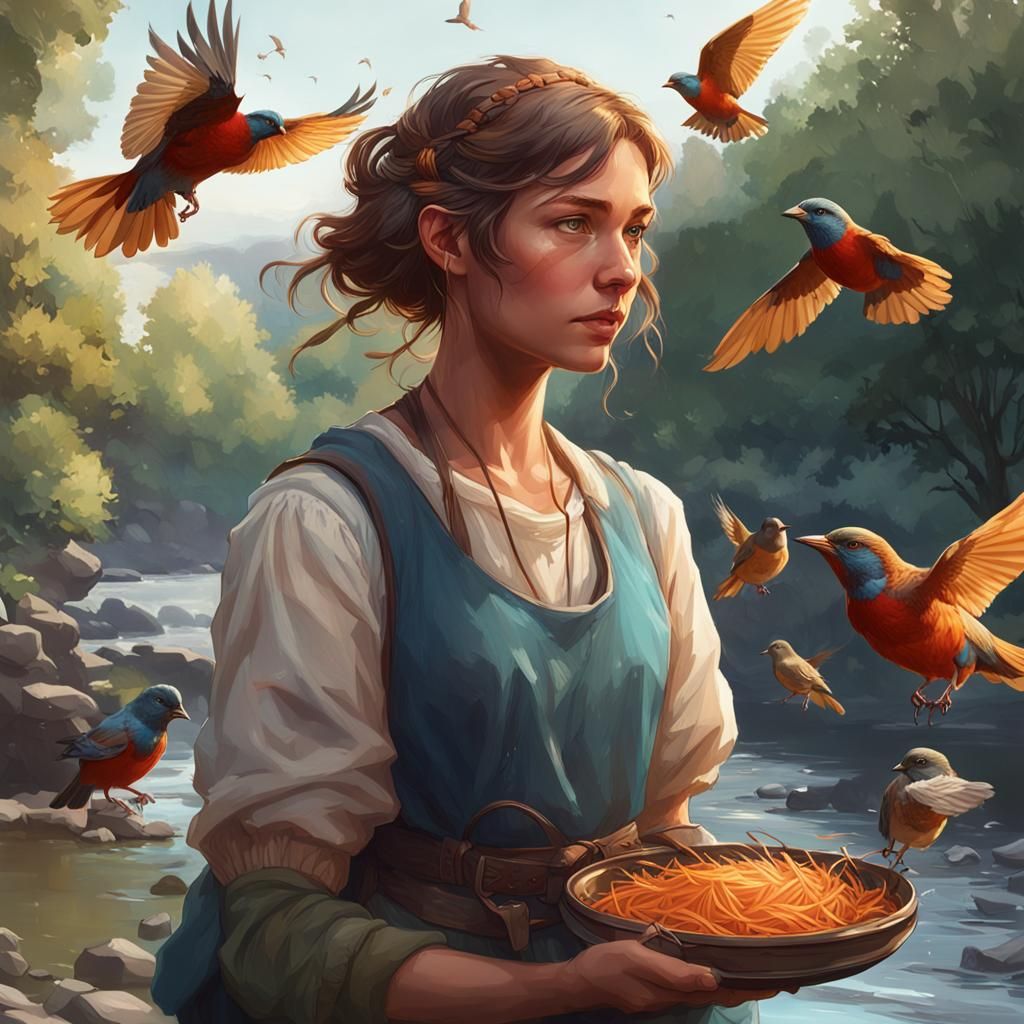 Detailed Portrait: Feeding Birds by the River