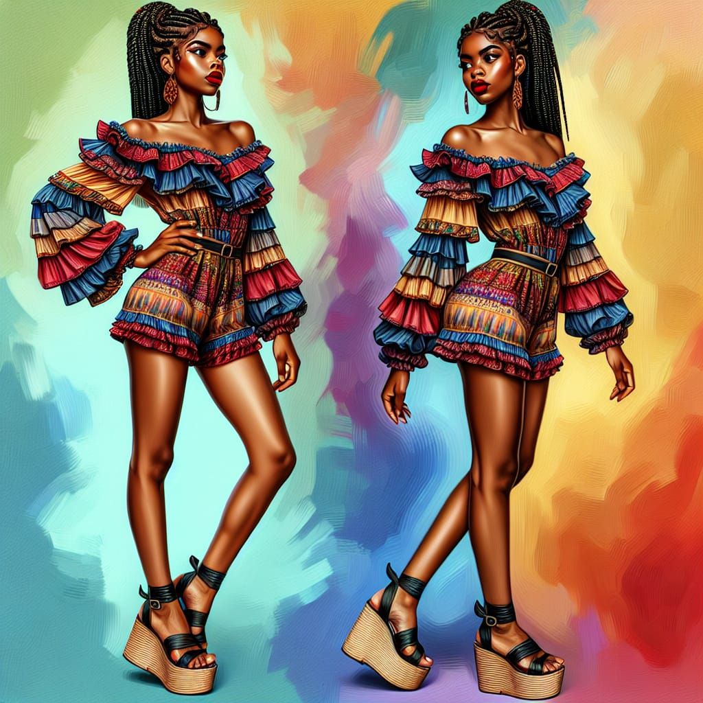 Stylish African American Woman in Digital Airbrush Cartoon