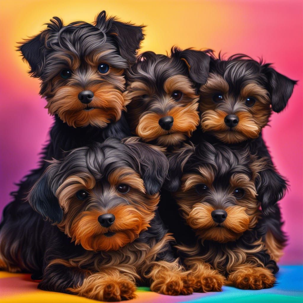 Hyperrealistic Black Yorkiepoo Family Portrait