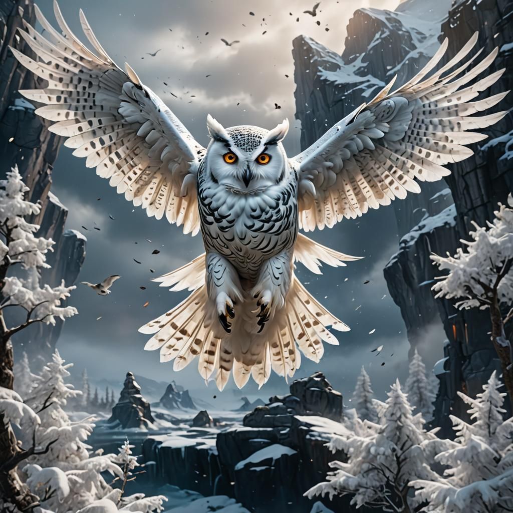 Magnetic Arctic White Owl in Flight