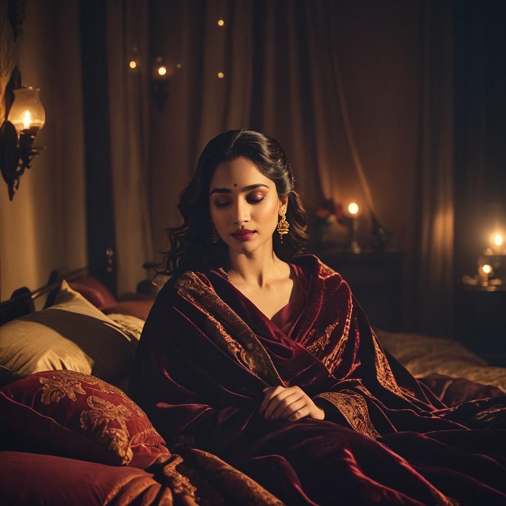 Tamannah Bhatia Sleeping in Velvet Shawl: Cinematic Film Sti...