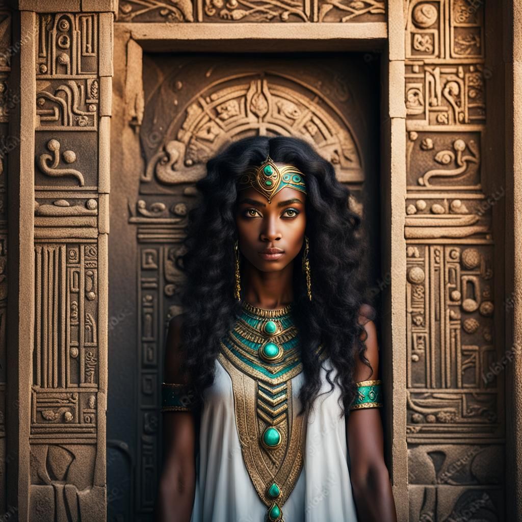 Elf with Glowing Eyes in Egyptian Temple