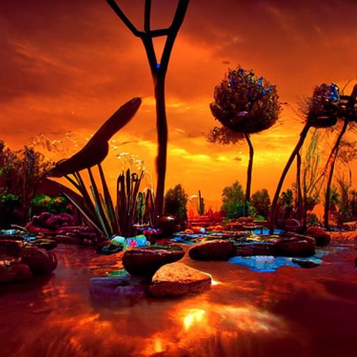 Lush Sea Garden with Pond in Hyperrealism Style