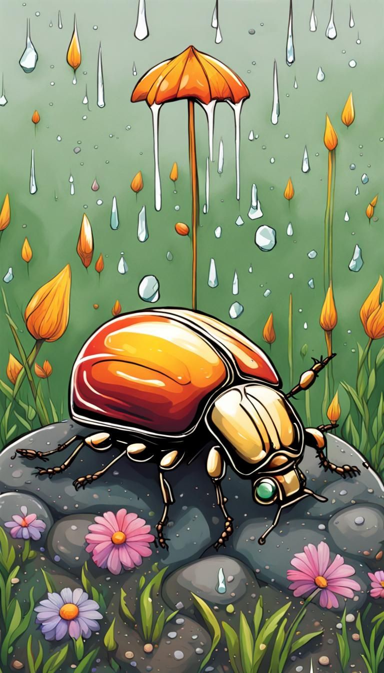 Beetle's Colorful Rainy Day: A Bug's-Eye View