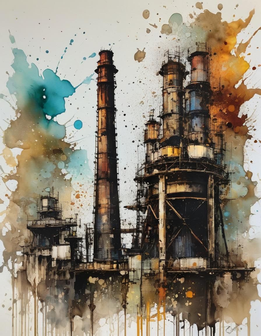 Smokestack Alcohol Ink Sketch on Paper