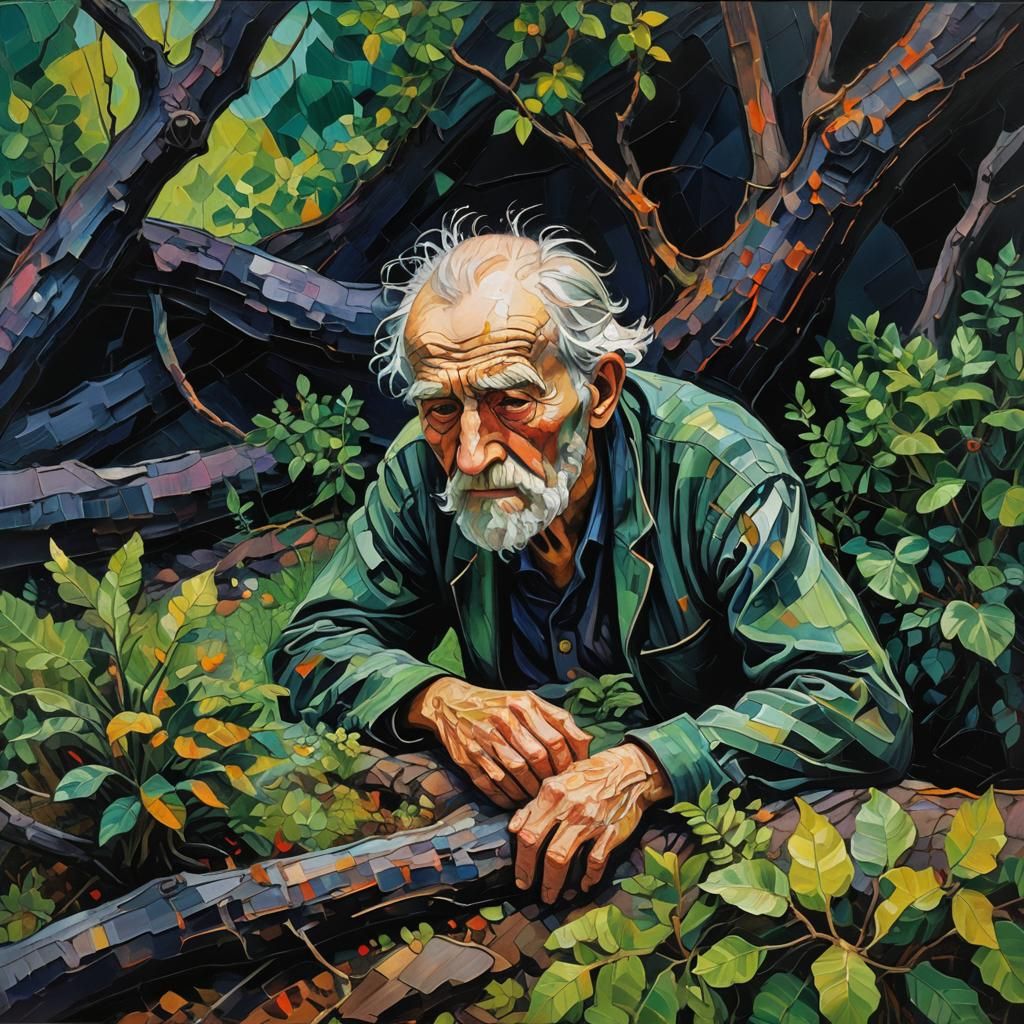 Expressionist Portrait of Dying Man in Vivarium