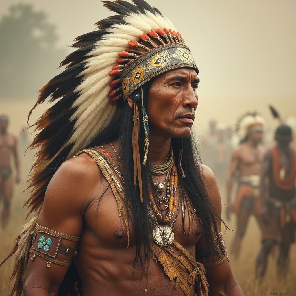 Native American Warrior in Traditional Regalia