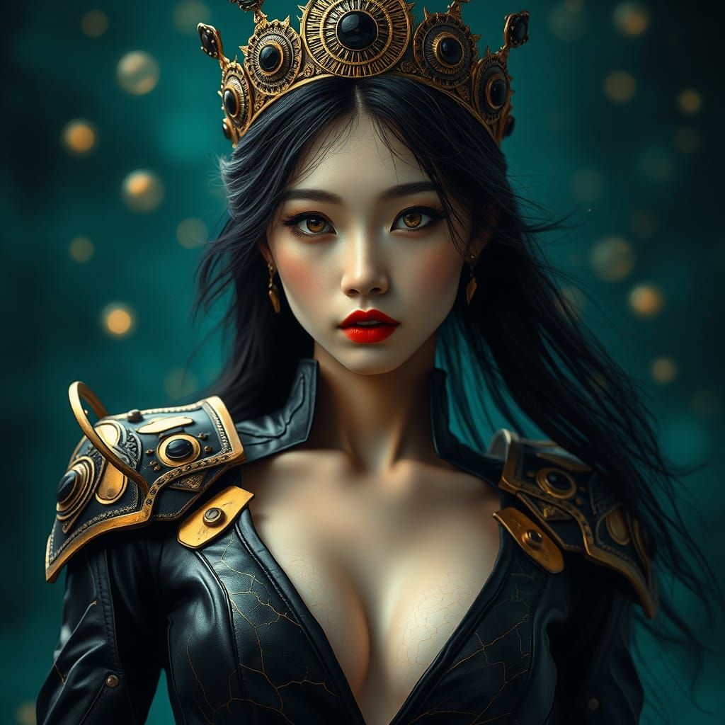 Ethereal Dark Fantasy Princess in Kintsugi-Inspired Armor