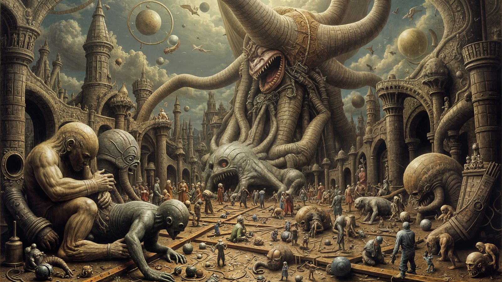 Oil Painting of a Chaotic Scene in Bosch Style