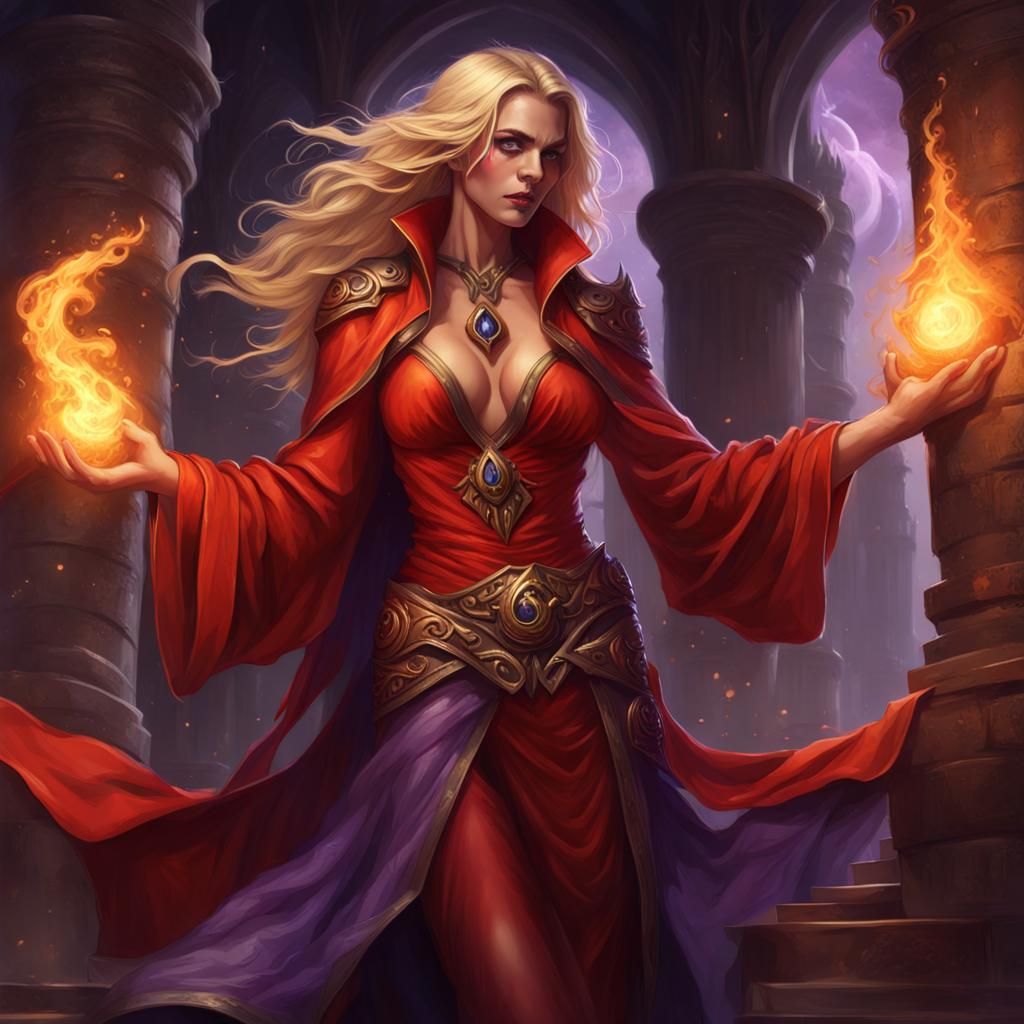 Demon Woman Mage in Detailed Dark Fantasy Art