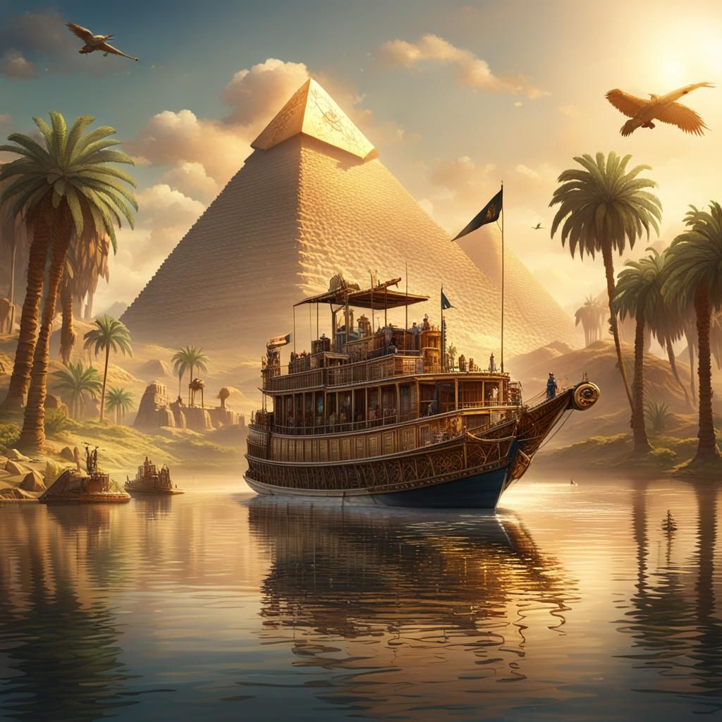 Steampunk Riverboat on the Nile: Fantasy Art